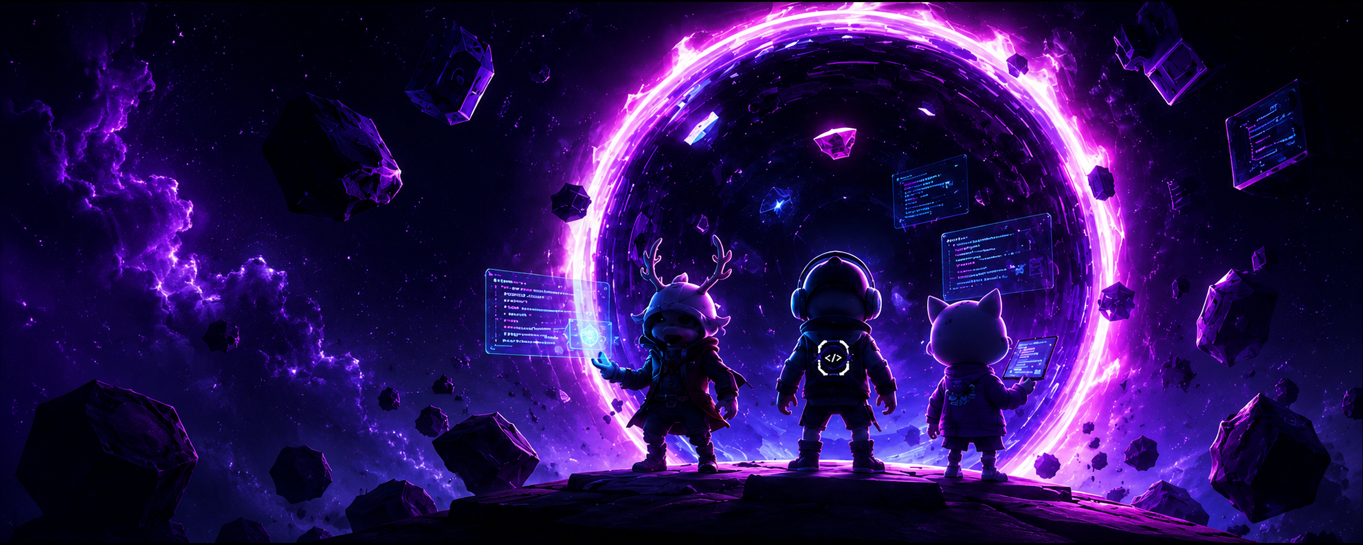 Otherside Developers builders facing a glowing portal